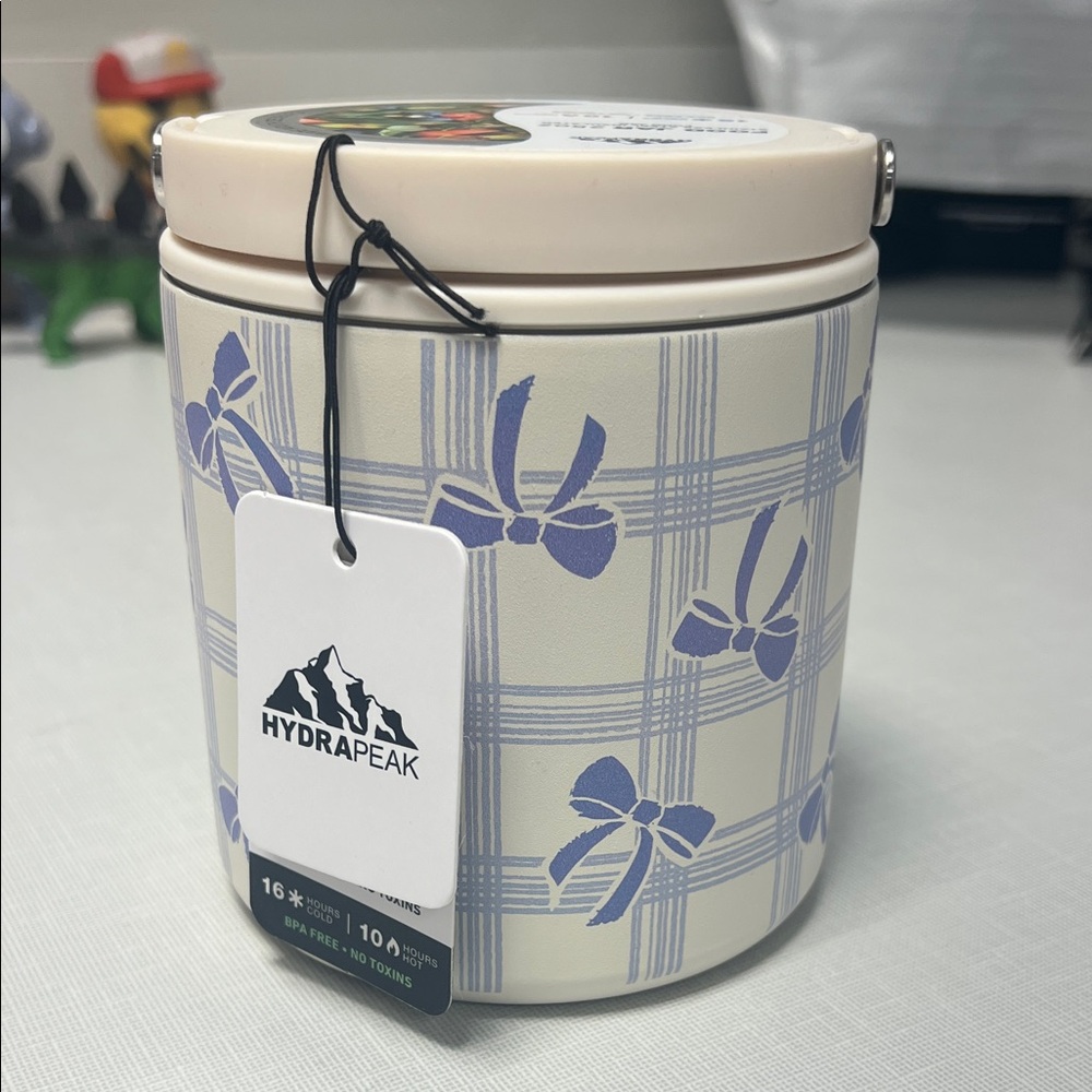 Hydrapeak Cream and Blue Bow and plaid Thermos